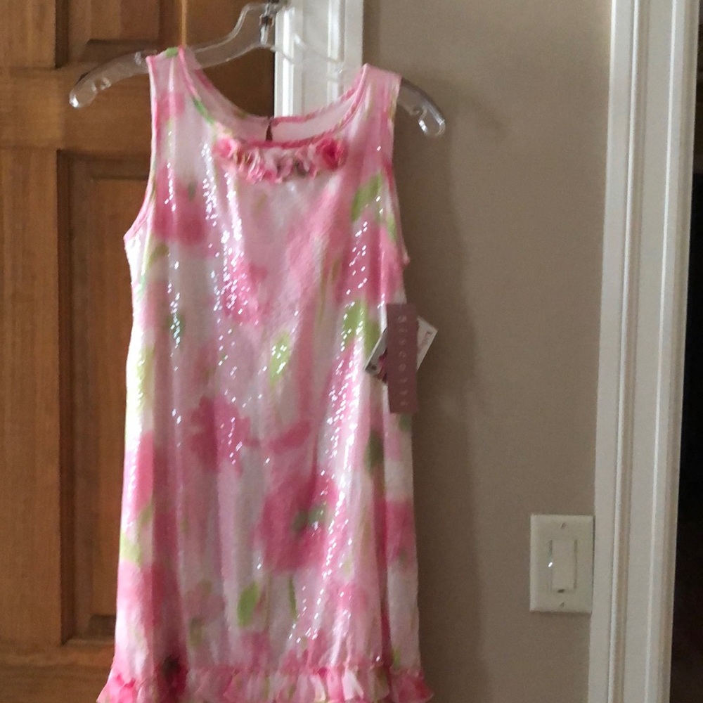 Floral print covered unclear sequin biscotti dress girls new w/tags sleeveless
